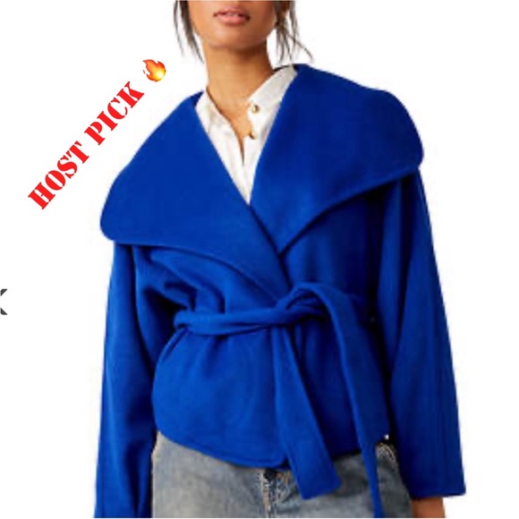 Free People Jackets & Blazers - FREE PEOPLE MINA BELTED JACKET COBALT BLUE LARGE